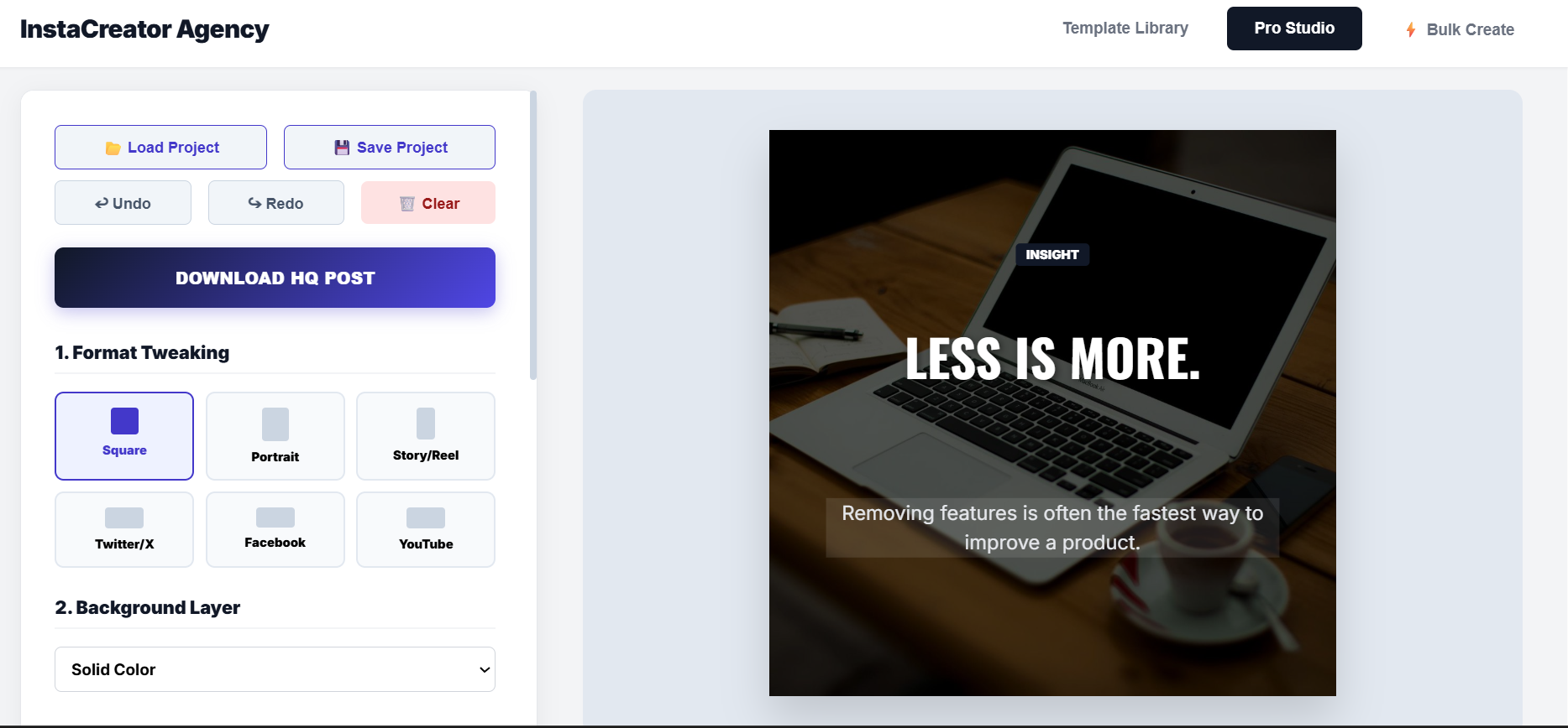 InstaCreator Agency Design Page
